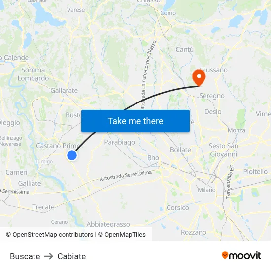 Buscate to Cabiate map