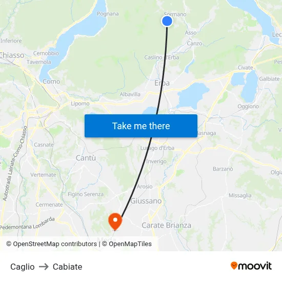 Caglio to Cabiate map