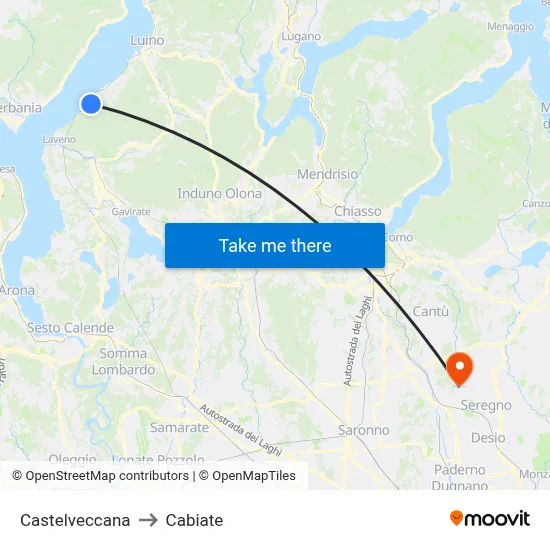 Castelveccana to Cabiate map