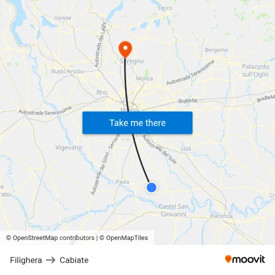 Filighera to Cabiate map