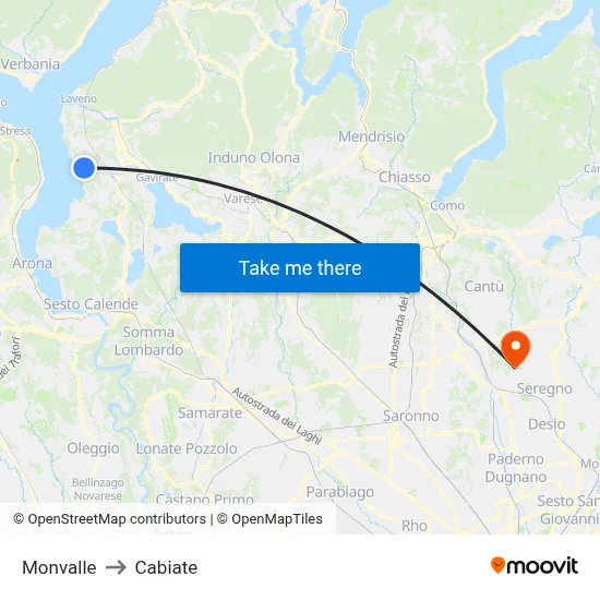 Monvalle to Cabiate map