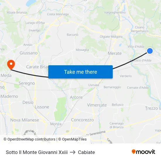 Sotto Il Monte Giovanni Xxiii to Cabiate map