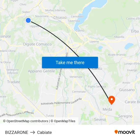 Bizzarone to Cabiate map