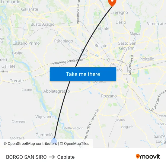 Borgo San Siro to Cabiate map