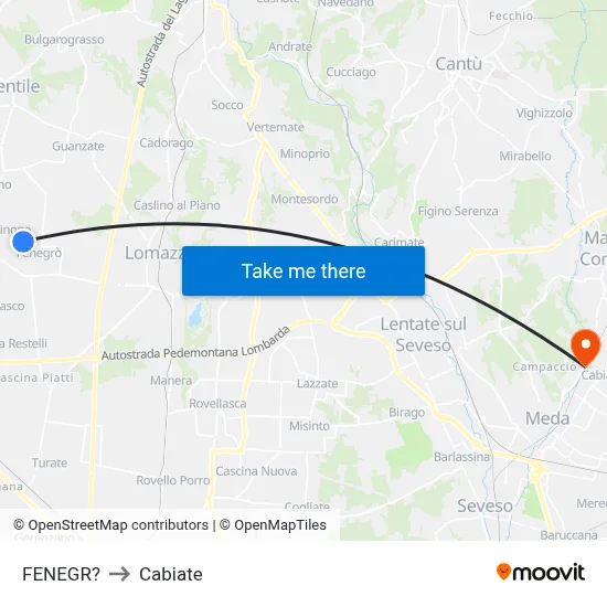 Fenegro to Cabiate map