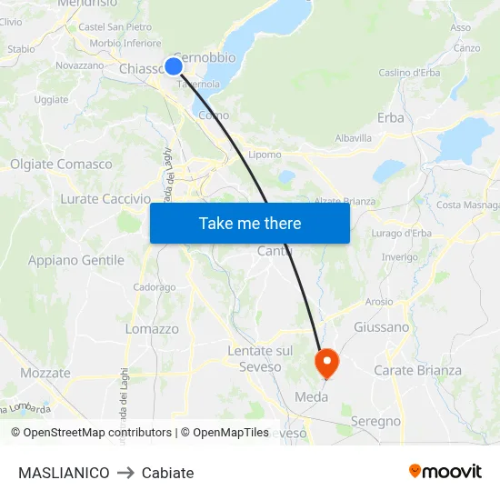 Maslianico to Cabiate map