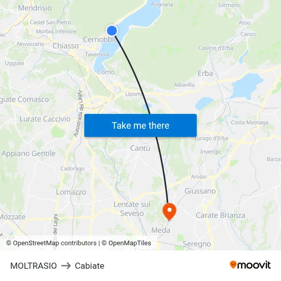 Moltrasio to Cabiate map