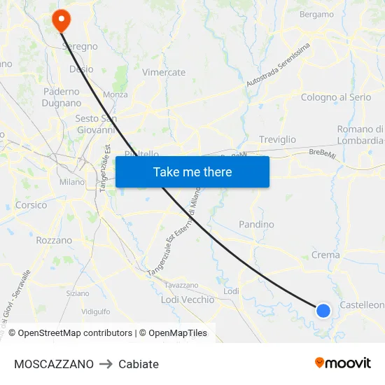 Moscazzano to Cabiate map