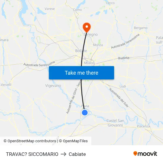 Travacò Siccomario to Cabiate map