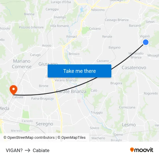 Vigano to Cabiate map