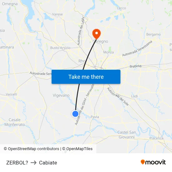 Zerbol to Cabiate map