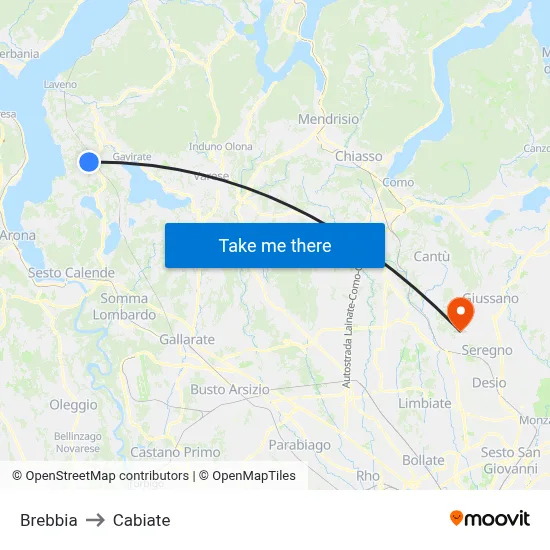 Brebbia to Cabiate map