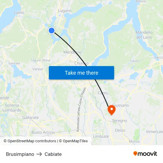 Brusimpiano to Cabiate map