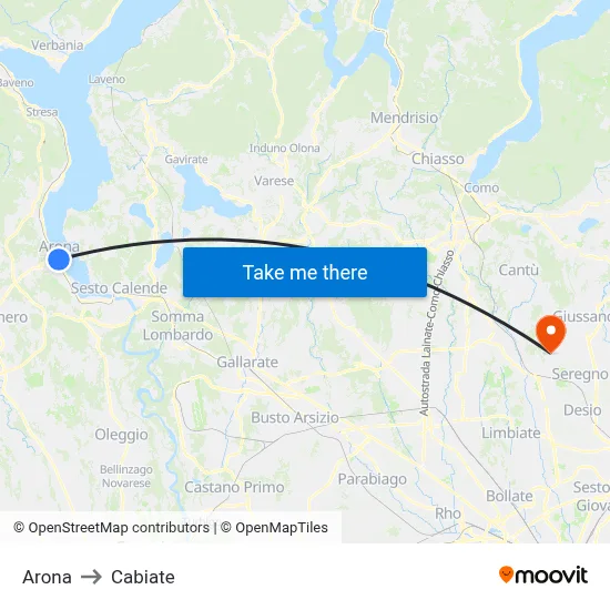 Arona to Cabiate map