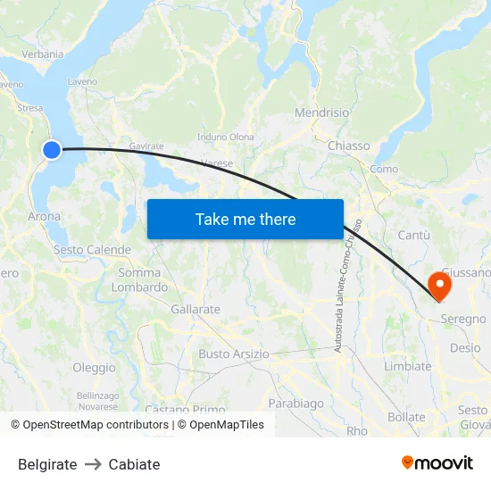 Belgirate to Cabiate map
