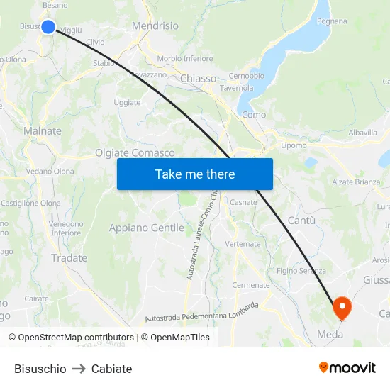 Bisuschio to Cabiate map