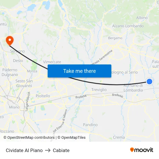 Cividate al Piano to Cabiate map