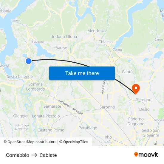 Comabbio to Cabiate map