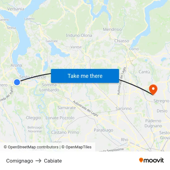 Comignago to Cabiate map