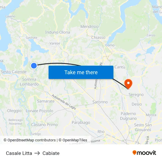 Casale Litta to Cabiate map