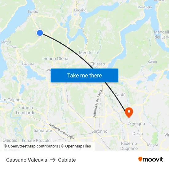 Cassano Valcuvia to Cabiate map
