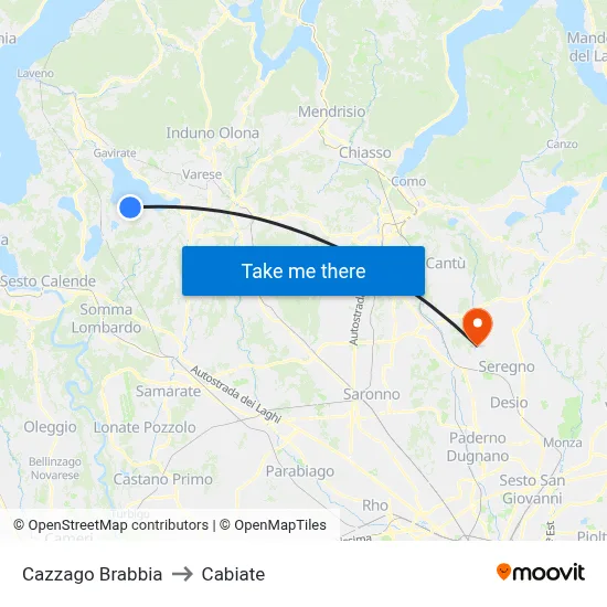 Cazzago Brabbia to Cabiate map
