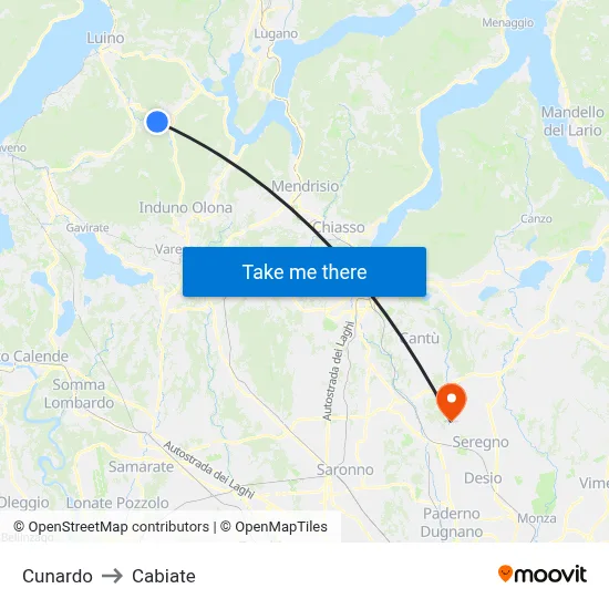 Cunardo to Cabiate map