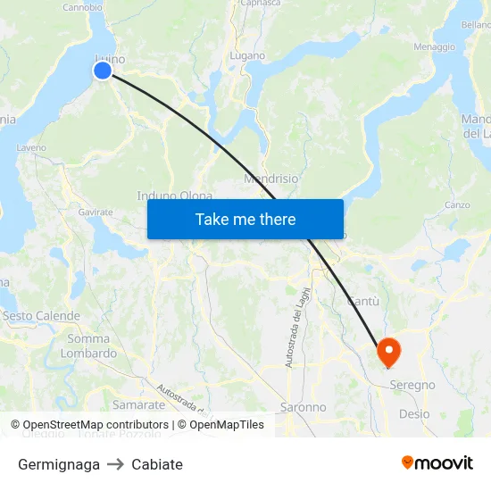 Germignaga to Cabiate map