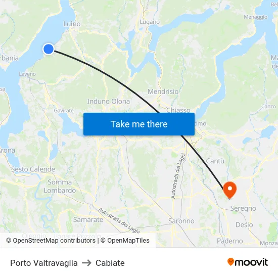 Porto Valtravaglia to Cabiate map