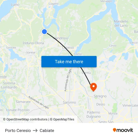 Porto Ceresio to Cabiate map