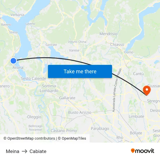 Meina to Cabiate map