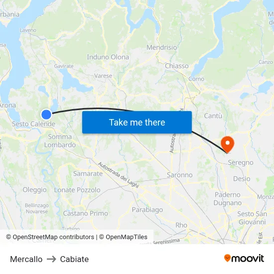 Mercallo to Cabiate map