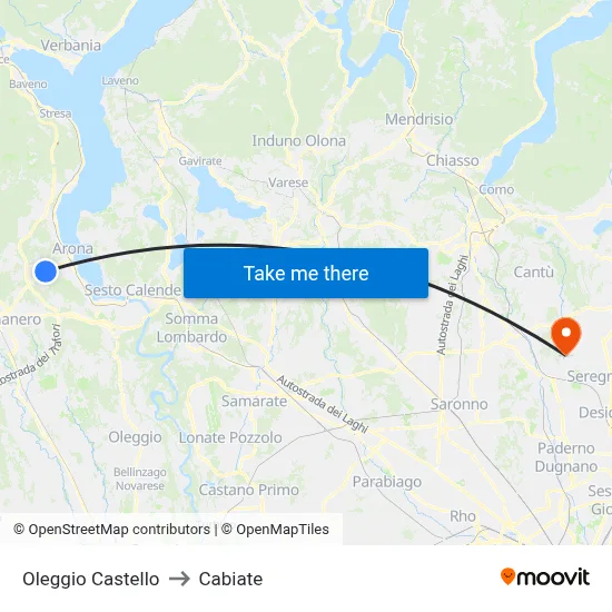 Oleggio Castello to Cabiate map