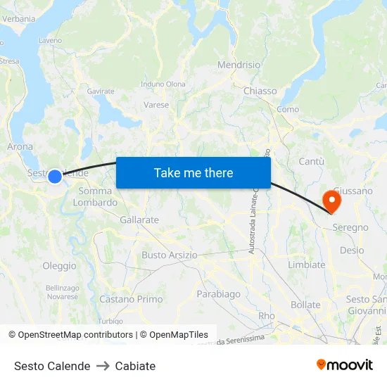 Sesto Calende to Cabiate map
