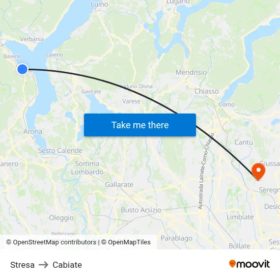 Stresa to Cabiate map