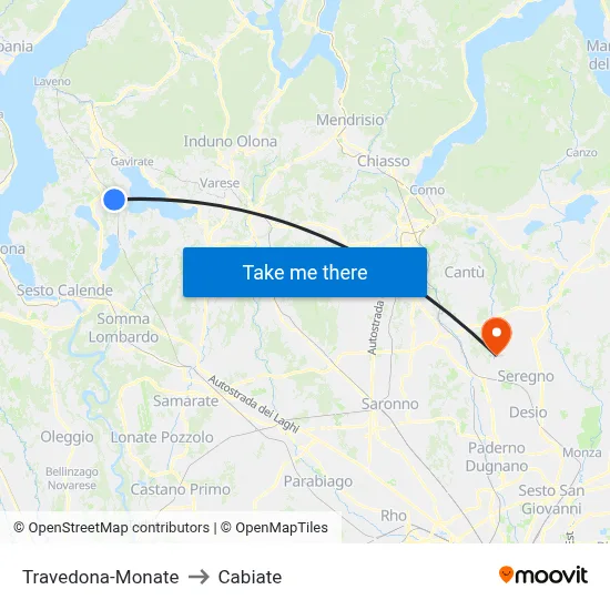 Travedona-Monate to Cabiate map
