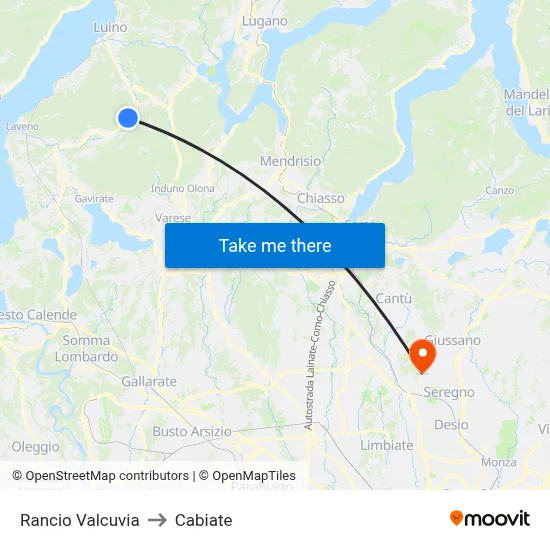 Rancio Valcuvia to Cabiate map