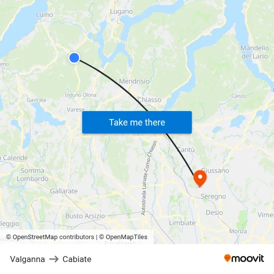 Valganna to Cabiate map