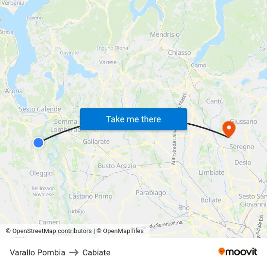 Varallo Pombia to Cabiate map