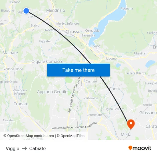 Viggiù to Cabiate map