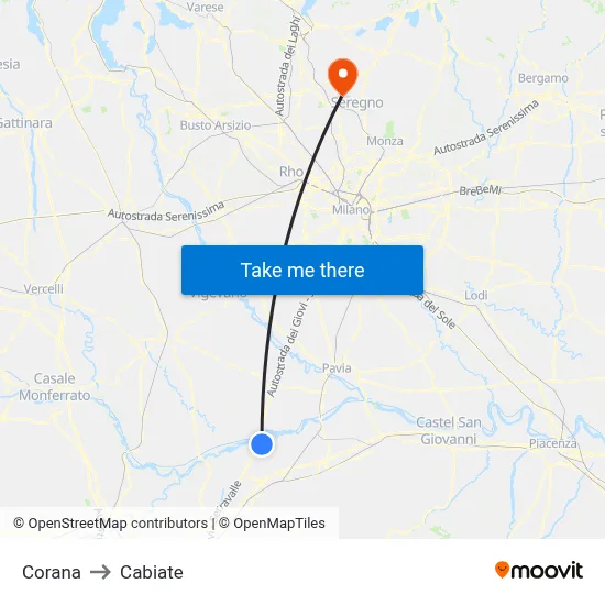 Corana to Cabiate map