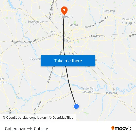 Golferenzo to Cabiate map