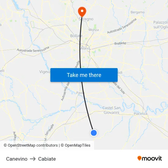 Canevino to Cabiate map