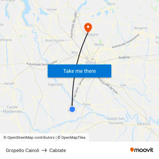 Gropello Cairoli to Cabiate map
