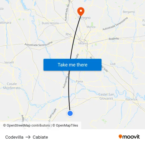 Codevilla to Cabiate map