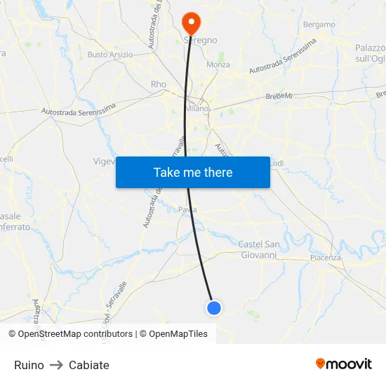 Ruino to Cabiate map