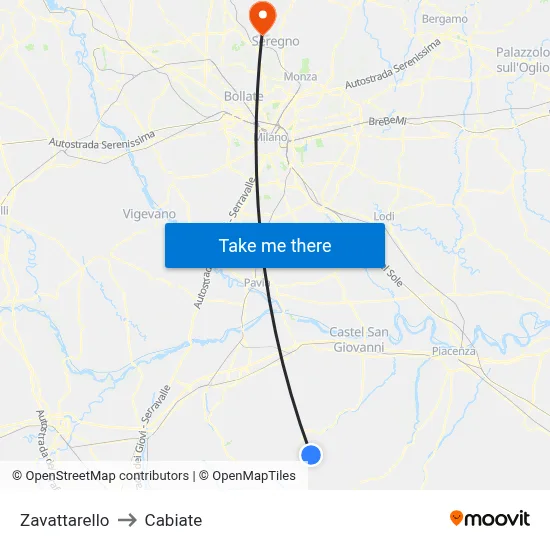 Zavattarello to Cabiate map