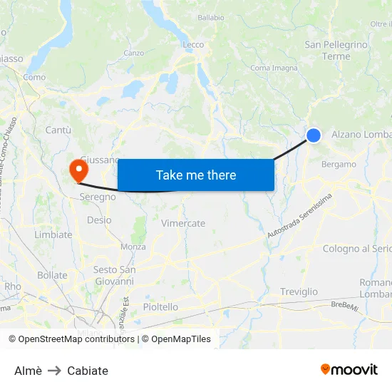 Almè to Cabiate map