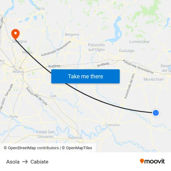 Asola to Cabiate map