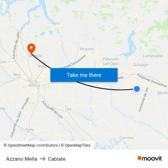 Azzano Mella to Cabiate map